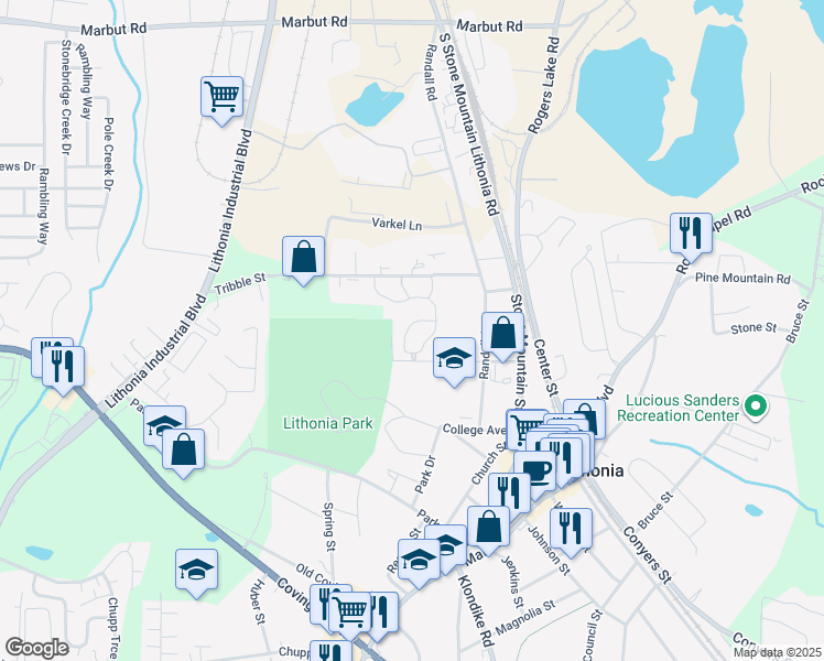 map of restaurants, bars, coffee shops, grocery stores, and more near 6826 Parc Chateau West in Lithonia