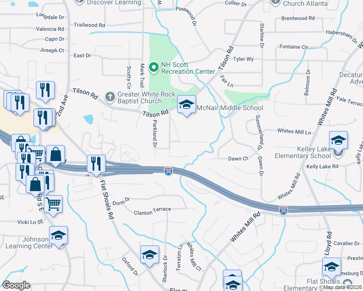 map of restaurants, bars, coffee shops, grocery stores, and more near 2243 Haverford Drive in Decatur