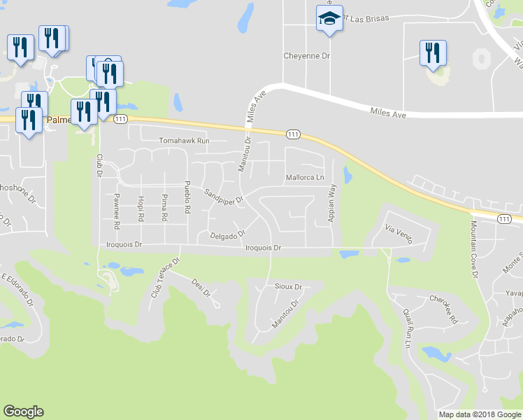 map of restaurants, bars, coffee shops, grocery stores, and more near 45675 Sugarloaf Mountain Trail in Indian Wells