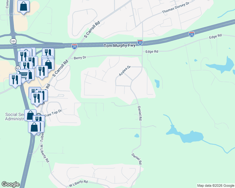 map of restaurants, bars, coffee shops, grocery stores, and more near 176 Azalea Drive in Villa Rica