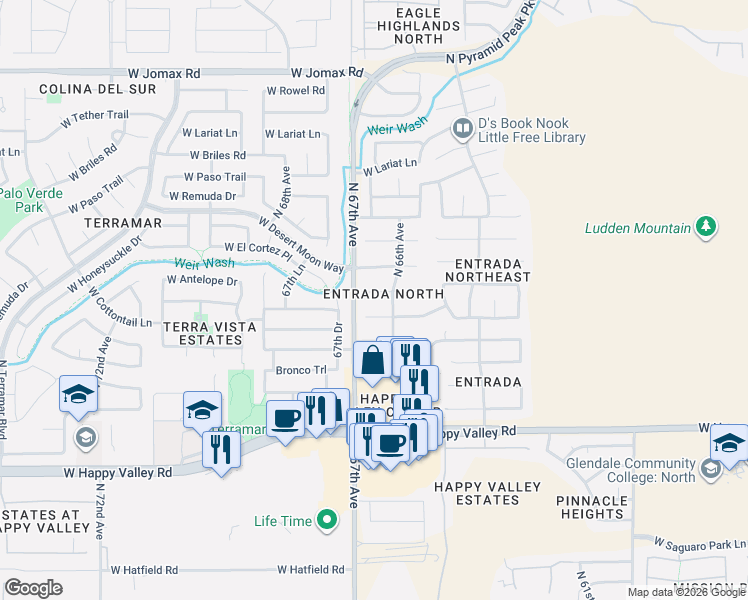 map of restaurants, bars, coffee shops, grocery stores, and more near 12015 West Range Mule Drive in Phoenix