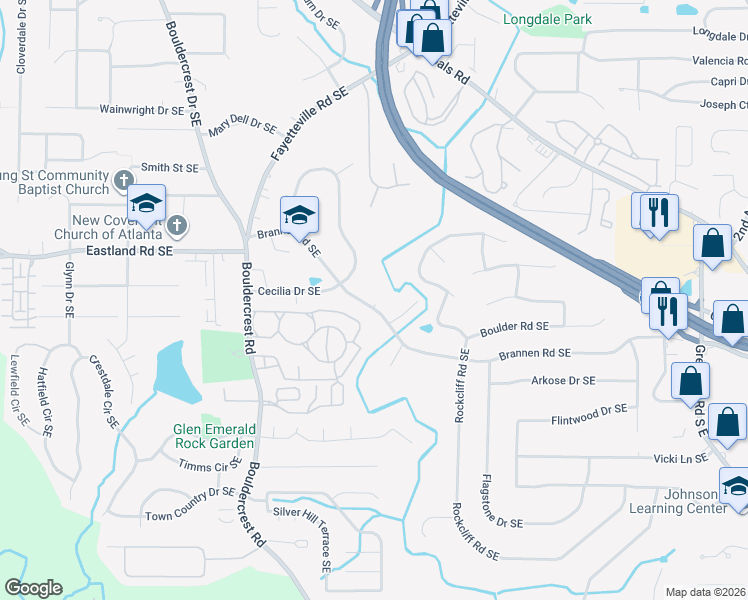 map of restaurants, bars, coffee shops, grocery stores, and more near 1958 Brannen Road Southeast in Atlanta