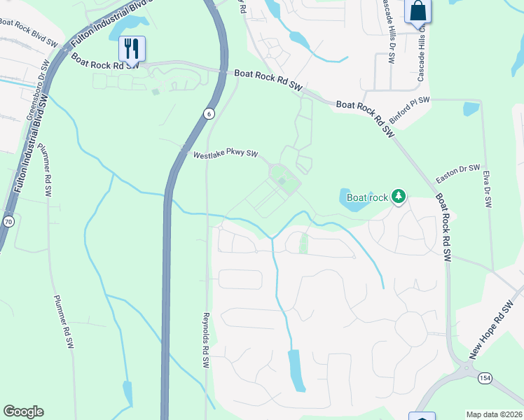 map of restaurants, bars, coffee shops, grocery stores, and more near 1588 Reel Lake Drive Southwest in Atlanta