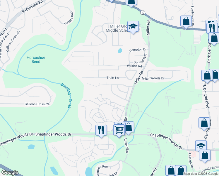 map of restaurants, bars, coffee shops, grocery stores, and more near 4923 Windsor Downs Lane in Decatur