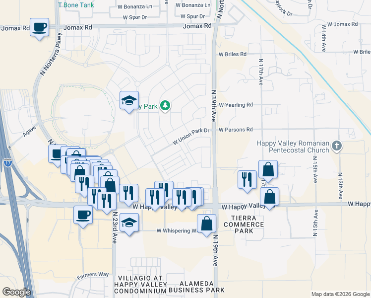 map of restaurants, bars, coffee shops, grocery stores, and more near 25417 North 20th Avenue in Phoenix