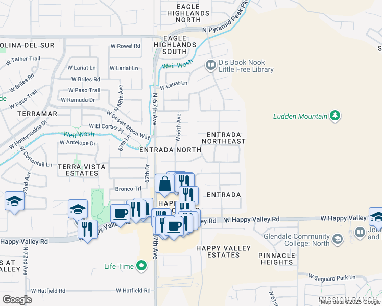 map of restaurants, bars, coffee shops, grocery stores, and more near 6507 W Range Mule Dr in Phoenix
