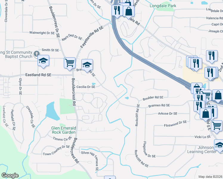 map of restaurants, bars, coffee shops, grocery stores, and more near 1952 Brannen Road Southeast in Atlanta