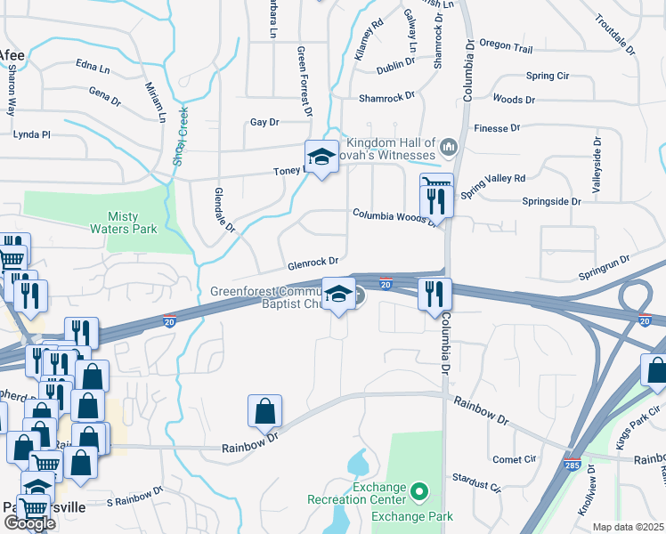 map of restaurants, bars, coffee shops, grocery stores, and more near 2450 Glenrock Dr in Decatur