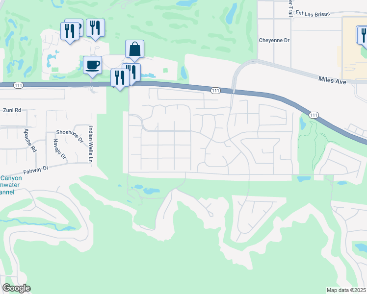 map of restaurants, bars, coffee shops, grocery stores, and more near 76975 Robin Drive in Indian Wells