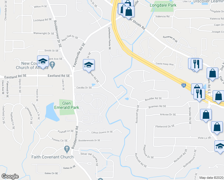 map of restaurants, bars, coffee shops, grocery stores, and more near 1952 Brannen Road Southeast in Atlanta