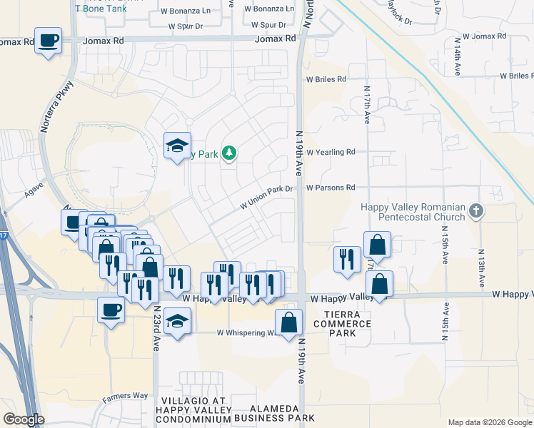 map of restaurants, bars, coffee shops, grocery stores, and more near 25417 North 20th Avenue in Phoenix