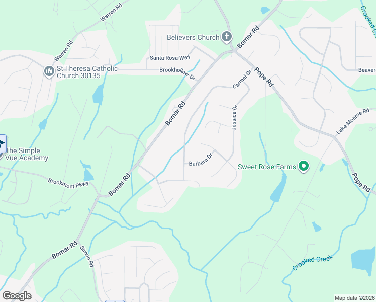 map of restaurants, bars, coffee shops, grocery stores, and more near 3237 Carmel Drive in Douglasville