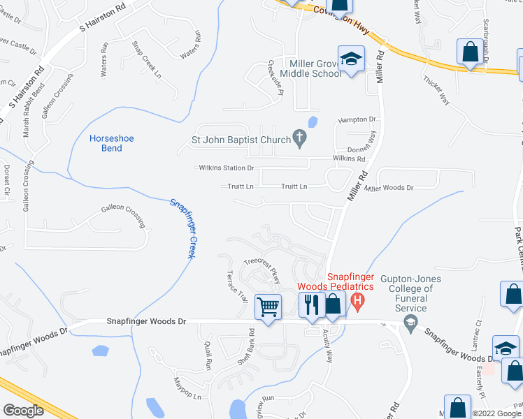 map of restaurants, bars, coffee shops, grocery stores, and more near 4903 Windsor Downs Drive in Decatur
