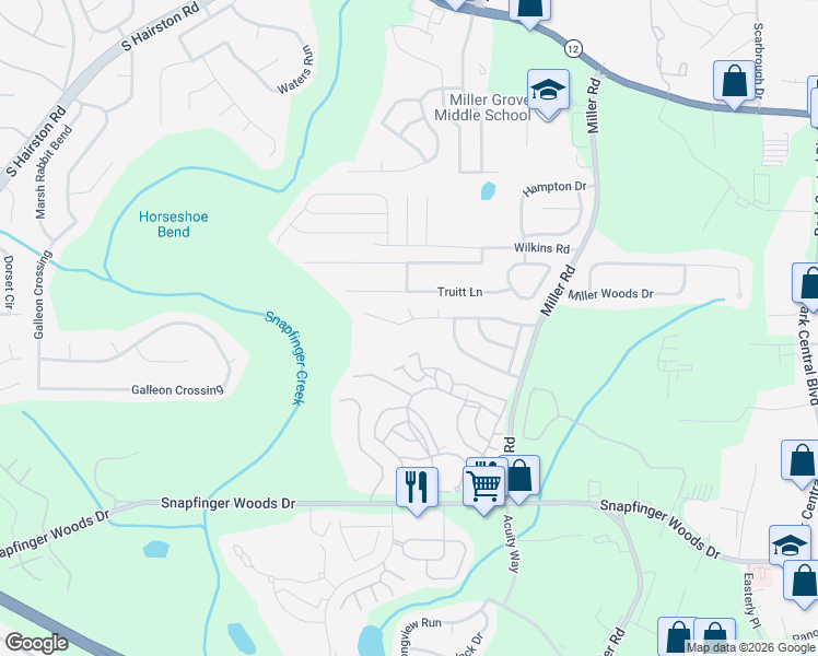 map of restaurants, bars, coffee shops, grocery stores, and more near 4903 Windsor Downs Drive in Decatur