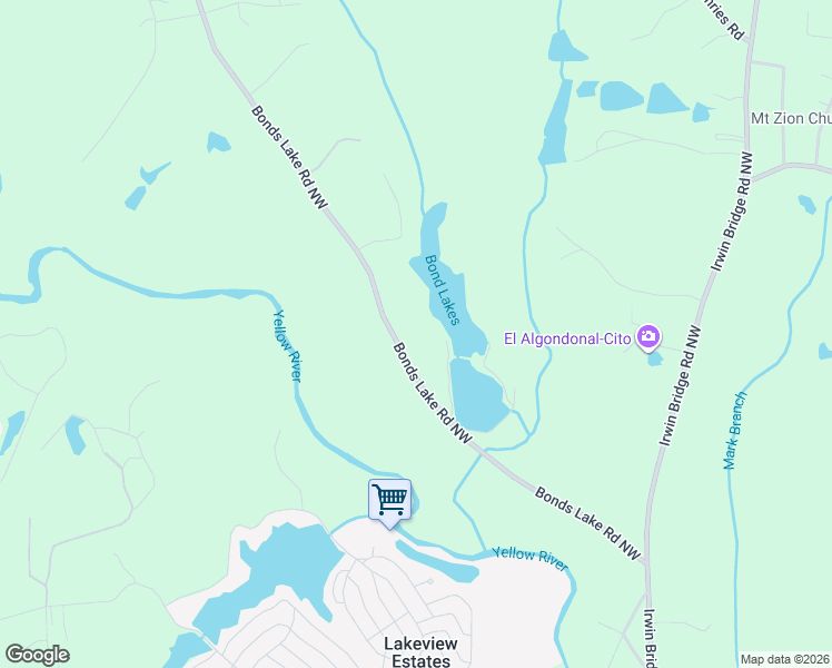 map of restaurants, bars, coffee shops, grocery stores, and more near 2741 Bonds Lake Road Northwest in Conyers