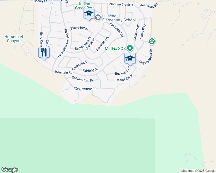 map of restaurants, bars, coffee shops, grocery stores, and more near 13640 Silver Stirrup Drive in Corona