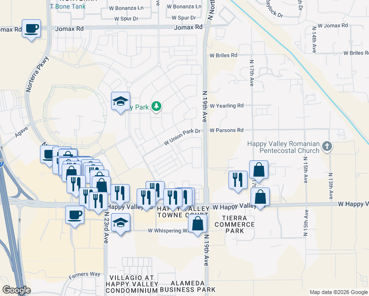 map of restaurants, bars, coffee shops, grocery stores, and more near 25417 North 20th Avenue in Phoenix