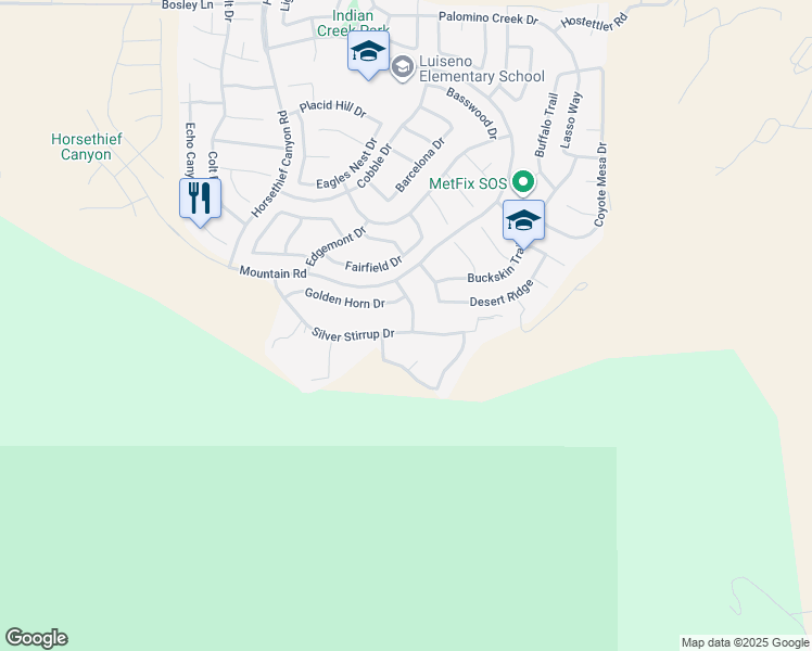 map of restaurants, bars, coffee shops, grocery stores, and more near 13556 Silver Stirrup Drive in Corona