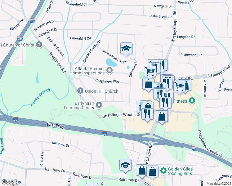 map of restaurants, bars, coffee shops, grocery stores, and more near 2422 Tiffany Circle in Decatur