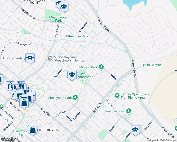 map of restaurants, bars, coffee shops, grocery stores, and more near 126 Baja in Irvine