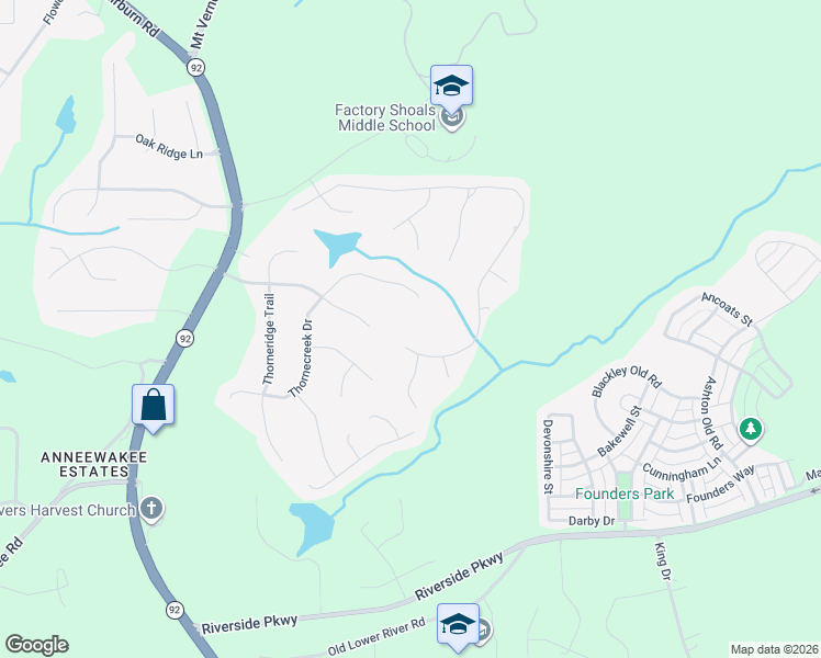 map of restaurants, bars, coffee shops, grocery stores, and more near 2025 Washington Dr in Douglasville