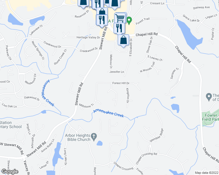 map of restaurants, bars, coffee shops, grocery stores, and more near 6112 Troon Way in Douglasville