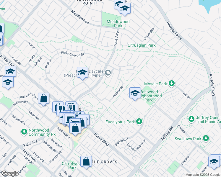 map of restaurants, bars, coffee shops, grocery stores, and more near 27 Prosa in Irvine