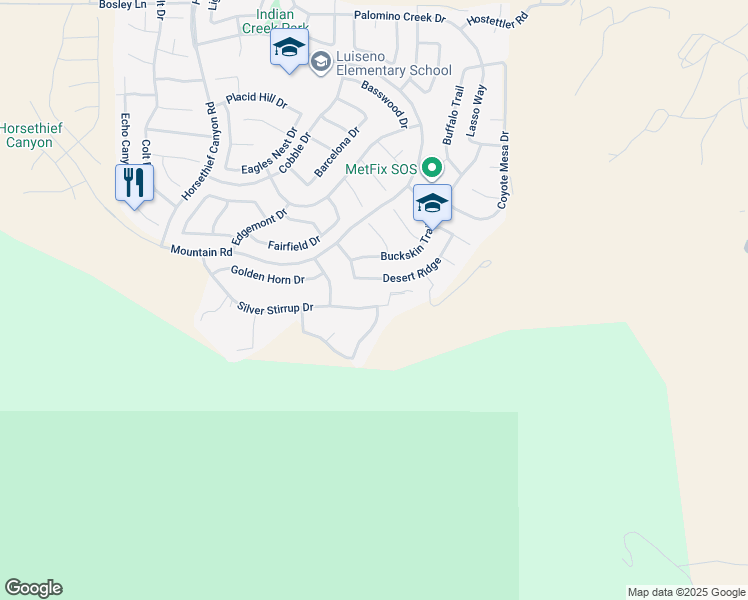 map of restaurants, bars, coffee shops, grocery stores, and more near 13682 Silver Stirrup Drive in Corona