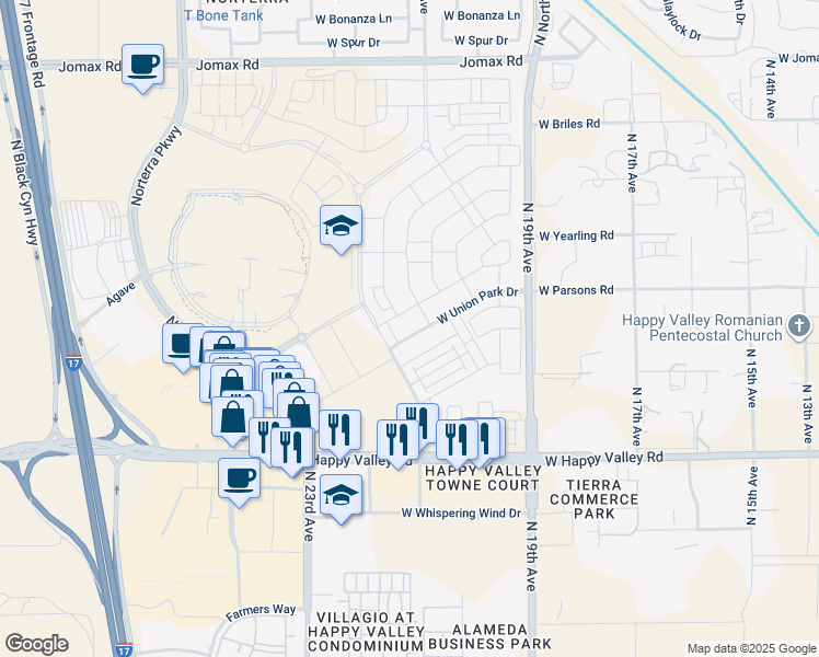 map of restaurants, bars, coffee shops, grocery stores, and more near 2038 West Union Park Drive in Phoenix