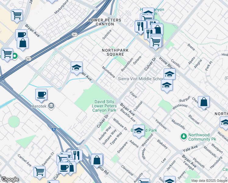 map of restaurants, bars, coffee shops, grocery stores, and more near 6 Bolinas in Irvine