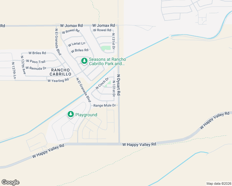 map of restaurants, bars, coffee shops, grocery stores, and more near 25615 North 131st Drive in Peoria