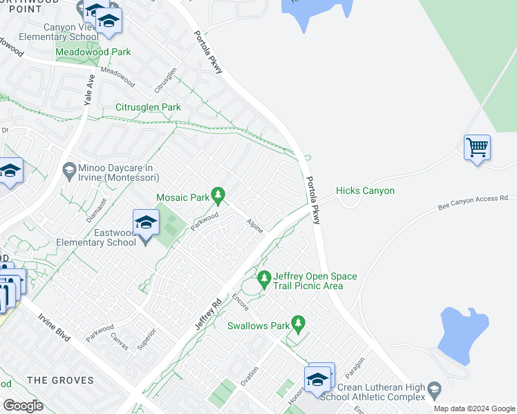 map of restaurants, bars, coffee shops, grocery stores, and more near 111 Tartan in Irvine