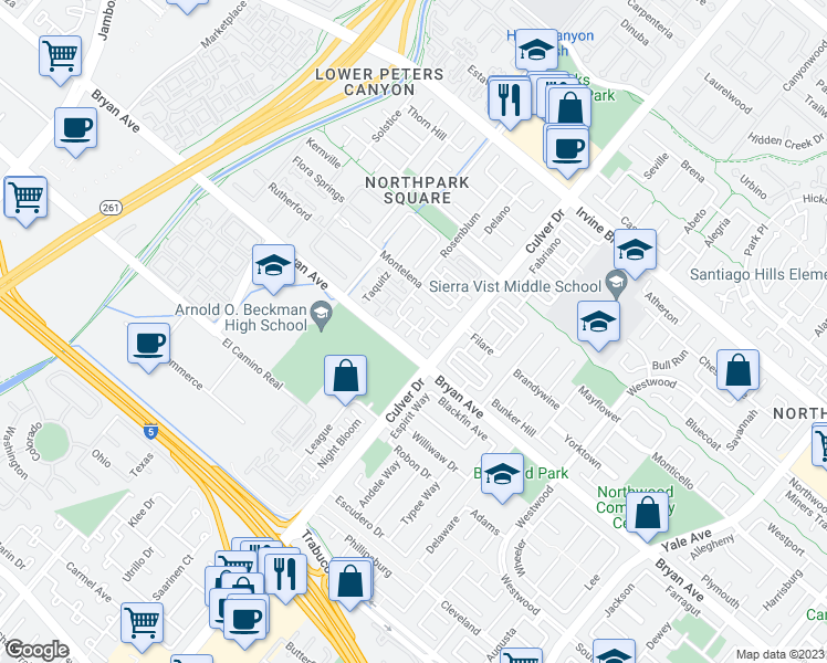 map of restaurants, bars, coffee shops, grocery stores, and more near 2 Bolinas in Irvine
