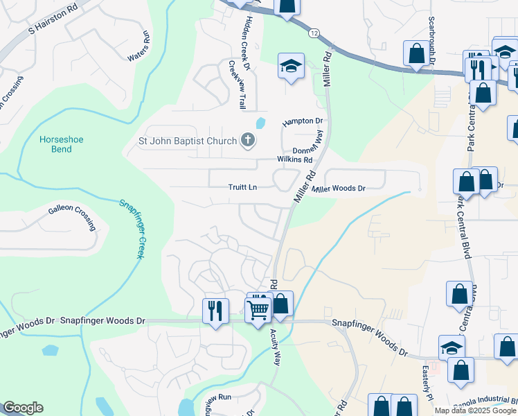 map of restaurants, bars, coffee shops, grocery stores, and more near 4977 Windsor Downs Drive in Decatur