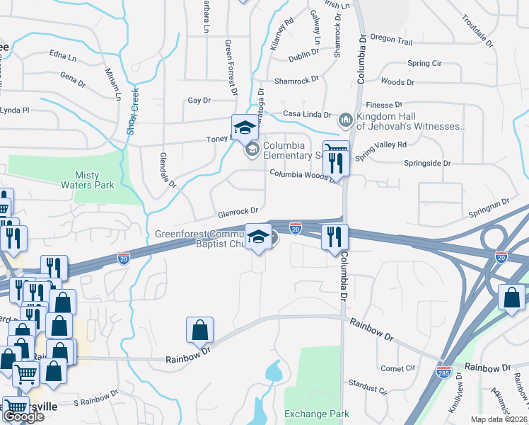 map of restaurants, bars, coffee shops, grocery stores, and more near 2450 Glenrock Drive in Decatur