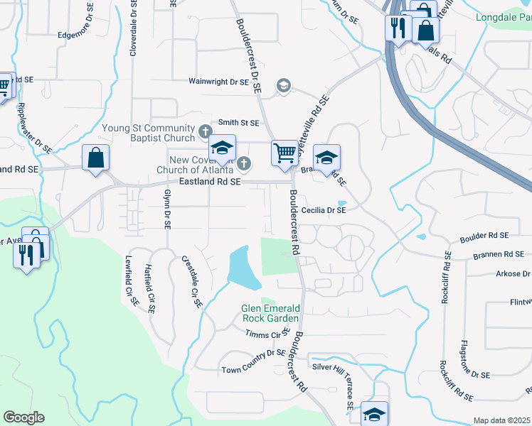 map of restaurants, bars, coffee shops, grocery stores, and more near 1358 Pavilion Court in Atlanta