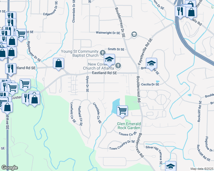 map of restaurants, bars, coffee shops, grocery stores, and more near 1363 Diamond Avenue Southeast in Atlanta