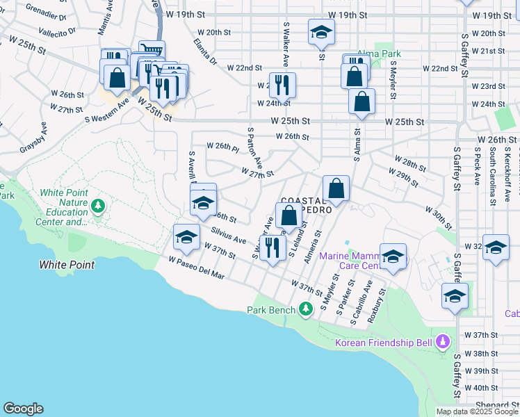 map of restaurants, bars, coffee shops, grocery stores, and more near 3440 South Patton Avenue in Los Angeles