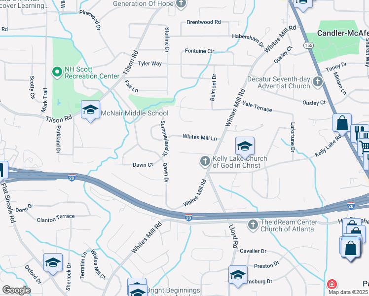 map of restaurants, bars, coffee shops, grocery stores, and more near 2466 Jenay Ct in Decatur