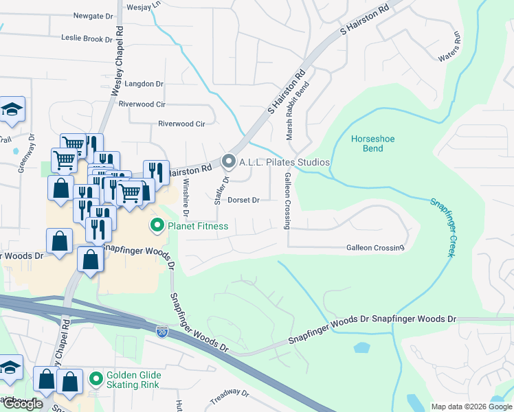 map of restaurants, bars, coffee shops, grocery stores, and more near 4503 Dorset Drive in Decatur