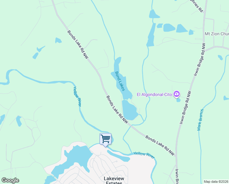 map of restaurants, bars, coffee shops, grocery stores, and more near 2741 Bonds Lake Road Northwest in Conyers