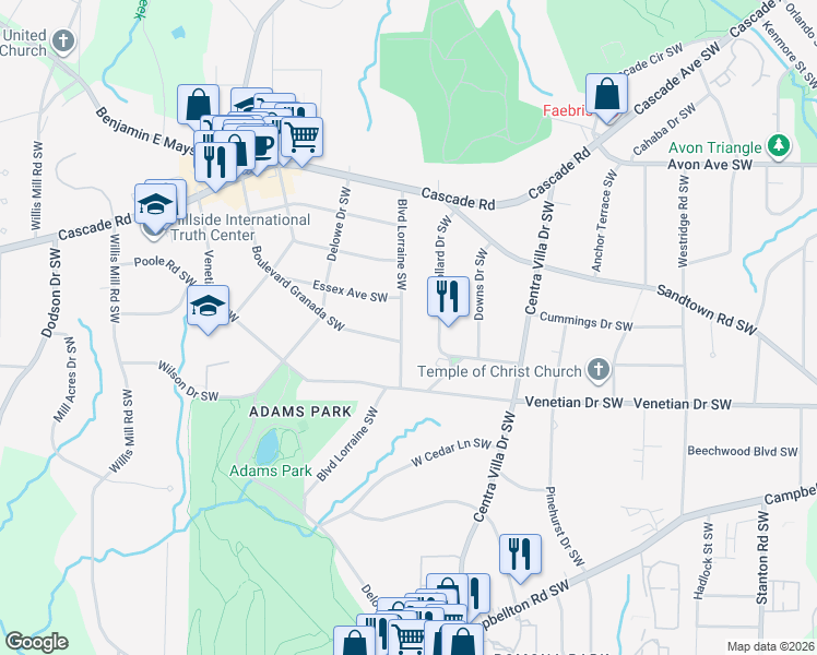 map of restaurants, bars, coffee shops, grocery stores, and more near 1414 Blvd Lorraine Southwest in Atlanta