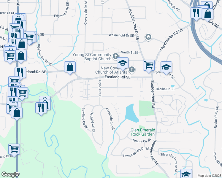 map of restaurants, bars, coffee shops, grocery stores, and more near 1331 Diamond Avenue Southeast in Atlanta