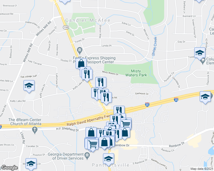 map of restaurants, bars, coffee shops, grocery stores, and more near 2520 Candler Road in Decatur