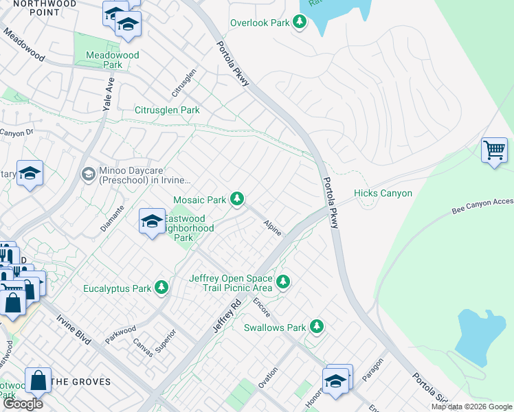 map of restaurants, bars, coffee shops, grocery stores, and more near 108 Tunis in Irvine