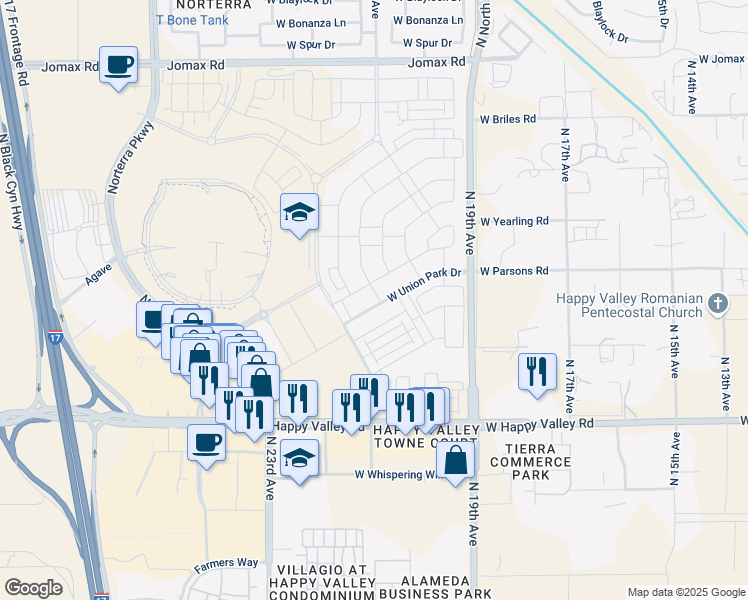 map of restaurants, bars, coffee shops, grocery stores, and more near 2026 West Union Park Drive in Phoenix