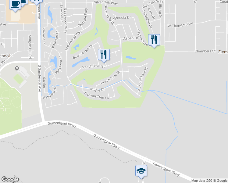 map of restaurants, bars, coffee shops, grocery stores, and more near 1863 Ash Tree Lane in Hemet