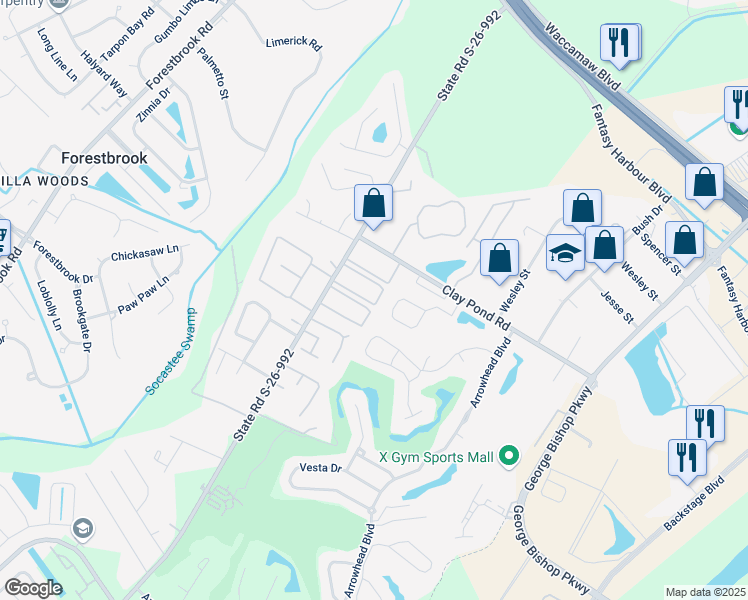 map of restaurants, bars, coffee shops, grocery stores, and more near 755 Burcale Road in Myrtle Beach