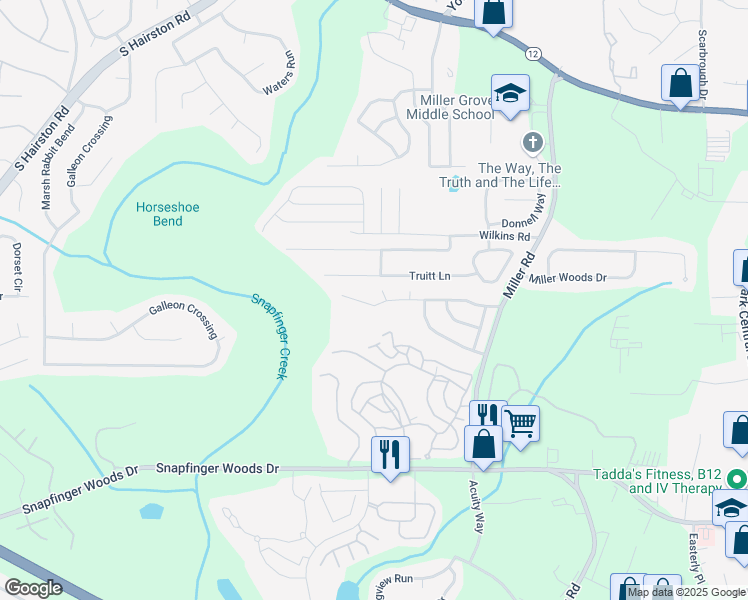map of restaurants, bars, coffee shops, grocery stores, and more near 4892 Windsor Downs Drive in Decatur