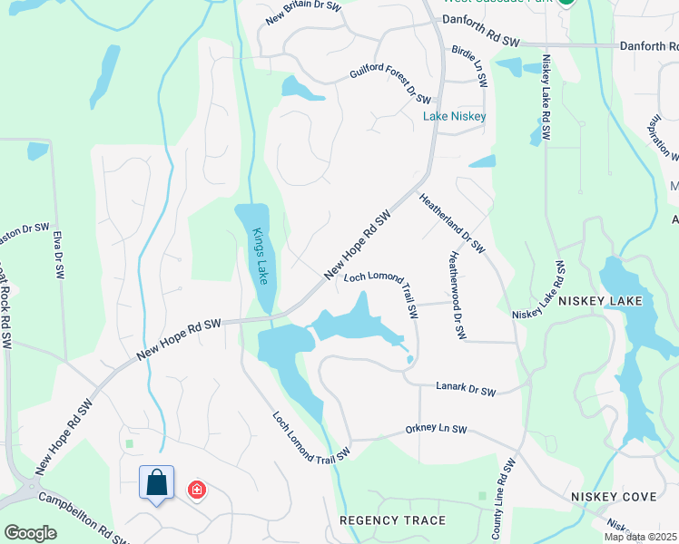 map of restaurants, bars, coffee shops, grocery stores, and more near Loch Lomond Trail Southwest in Atlanta